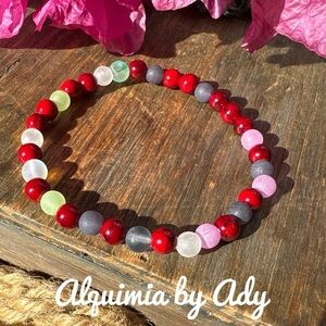 6mm red turquoise and glass beaded bracelet tigers eye